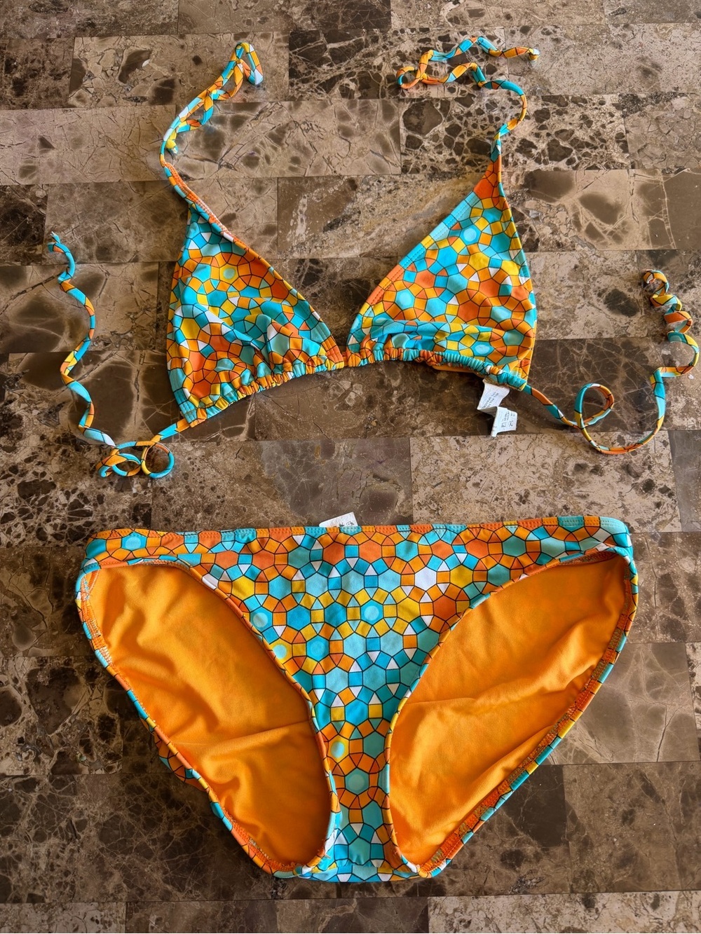 Turquoise & Orange Mosaic Triangle Bikini Set